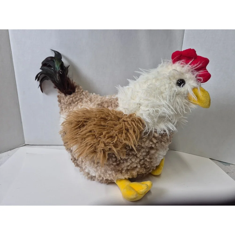 Rooster Chicken Plush Set Grey and Brown Stuffed Animal large 11in Barn Fun Fur